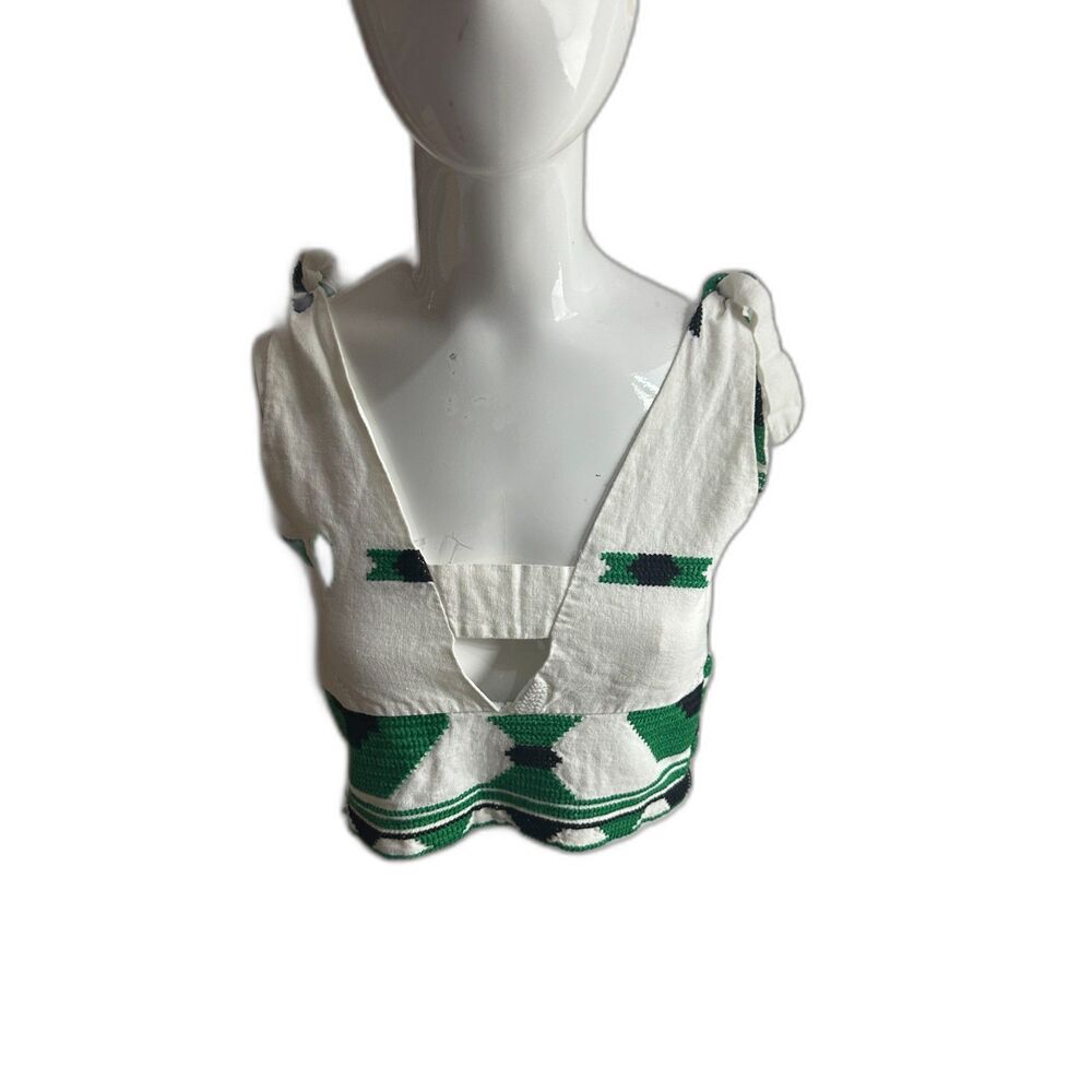 Zara Cropped Tank Top Sz 36 Geometric Tribal Hand-Woven Pattern Embroidery EUC